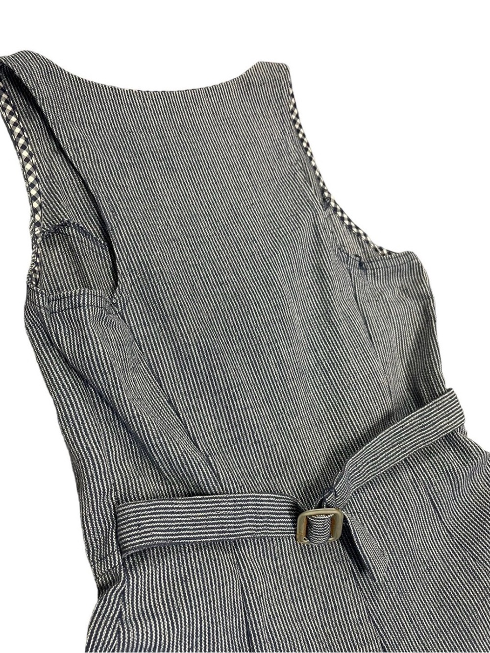 Old Money Dark Academia Papermoon Gray Pinstripe Wide-Leg Sleeveless Jumpsuit - Picture 5 of 6
